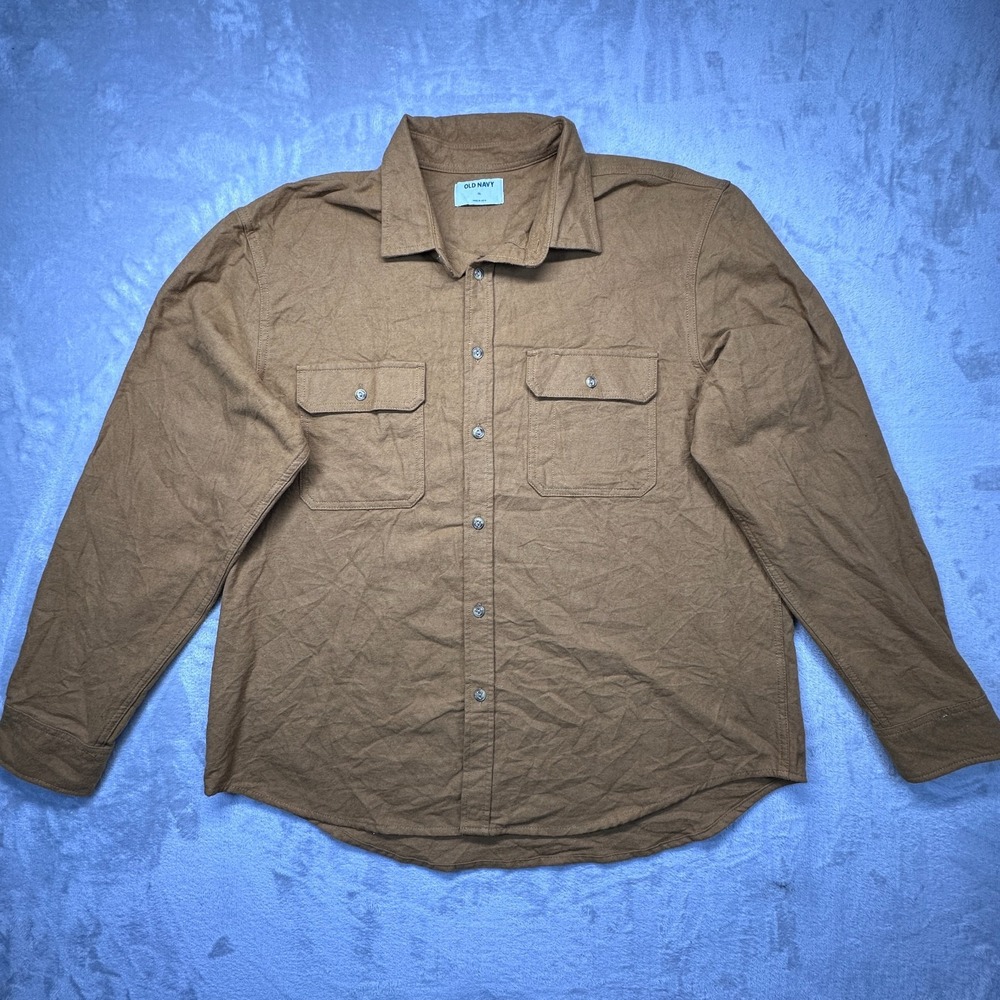 Old Navy Work Shirt Mens XL Camel Brown Cotton Moleskin Outdoor Button Up